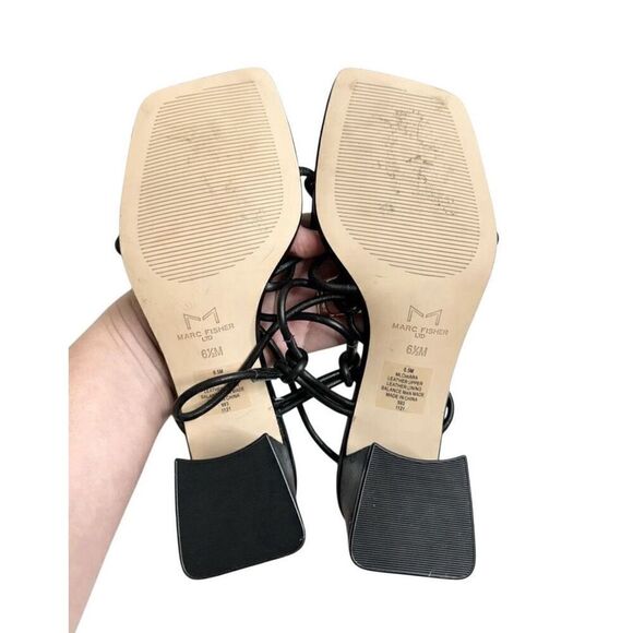 Marc Fisher Sandals Size 6.5 Black Leather Square Toe Block Heel - Picture 9 of 9